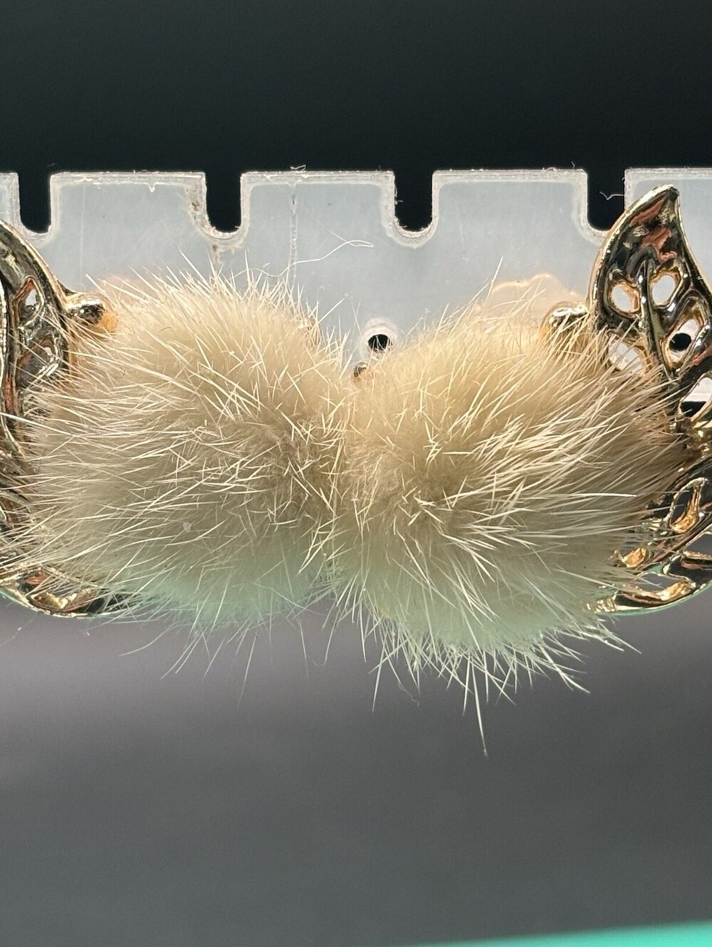 Vintage 1950s Mink Fur Leaf Earrings Gold Tone Mid Century Clip On Statement